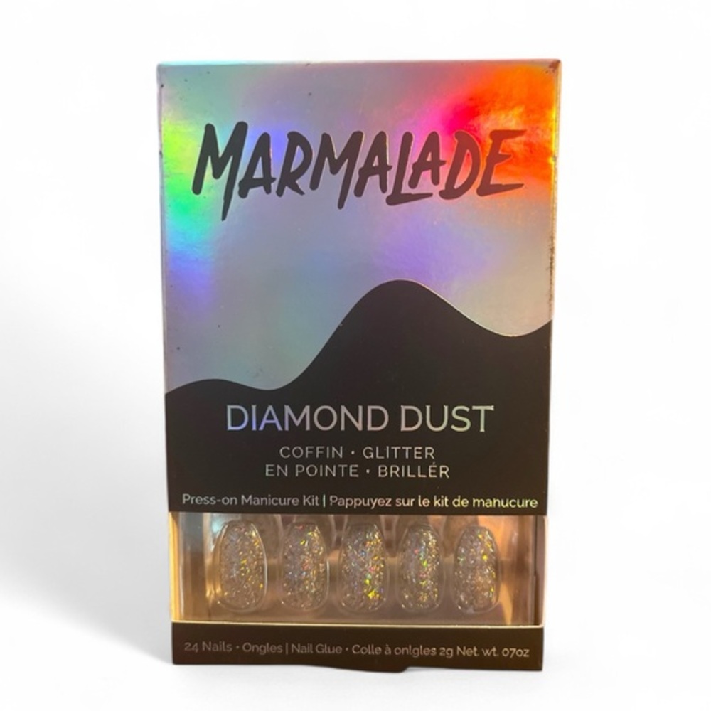 Marmalade Diamond Dust Press-On Nails – Coffin Glitter – New
